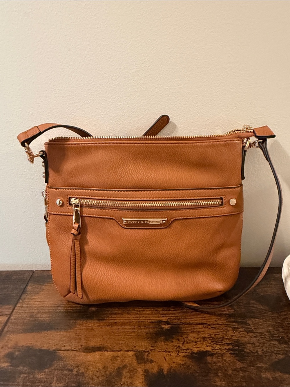 Poppy & Peonies Cognac Leather Crossbody Bag